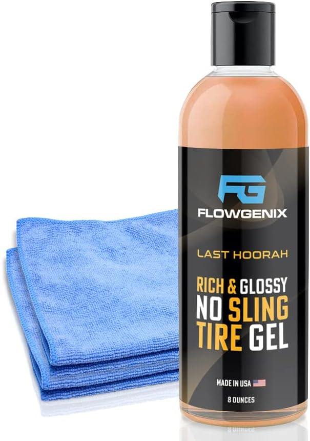 Gel de brilho FlowGenix ™ - Last Hoorah - Rich & Glossy No Sling Gel - funciona em borracha, plástico e vinil - inclui 2 toalhas de microfibra