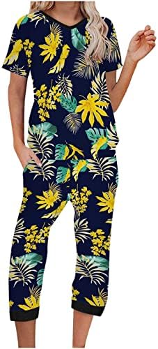 Garotas adolescentes Capri Straight perna Pants Conjunto 2023 Cotton Floral Graphic Set for Women Summer Summer outono El El El