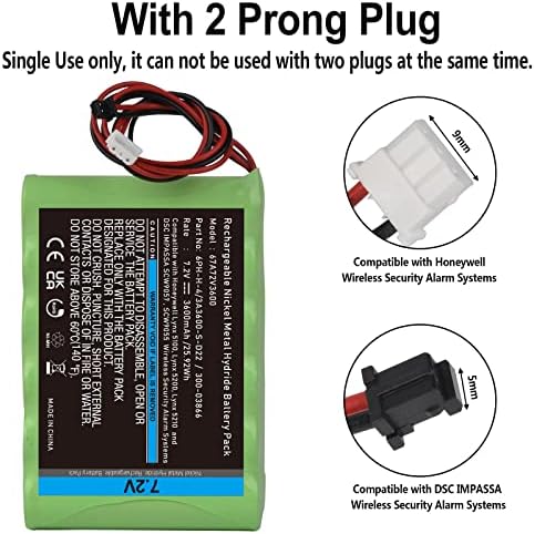 TECTRA 7.2V 3600mAh Bateria recarregável compatível com DSC Impassa SCW9057 SCW9055 Painel de alarme do sistema de segurança sem fio e Honeywell Lynx 5100, Lynx 5200, Lynx 5210