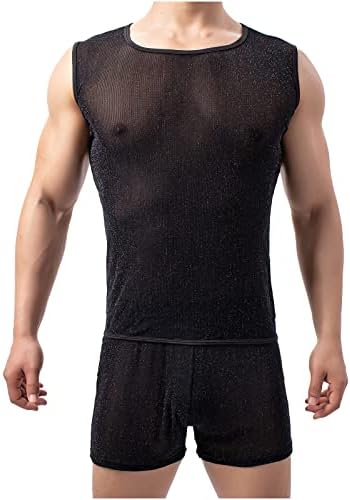 Camisas musculares masculinas com ginásio sem mangas Tampa do tanque de tanques musculares Veja através da blusa cor sólida o pescoço slim fit tops de verão