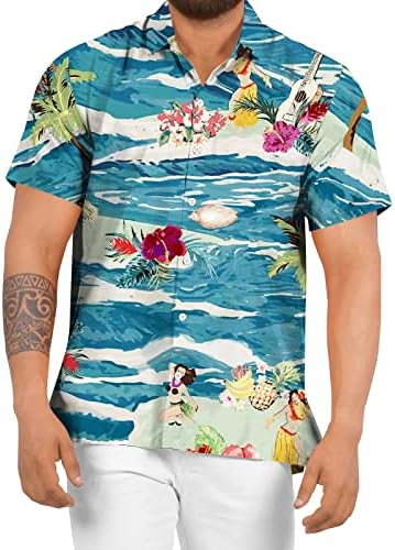 UBST 2022 Novas camisas havaianas masculinas, botão de manga curta de verão no topo da estampa floral tropical Fit Fit Beach