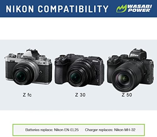 Bateria de energia Wasabi para Nikon EN-EL25 Compatível com Nikon Z50, Nikon Z 50, Nikon Z FC