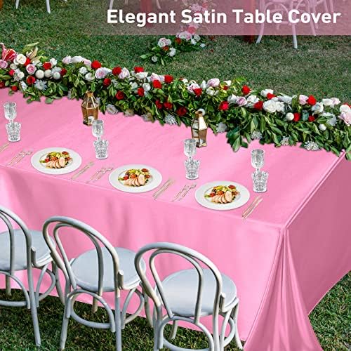 McEAST 4 peças Toca de mesa de cetim rosa 102 x 58 polegadas Tabela de sobreposição de cetim rosa Toca retangular de seda
