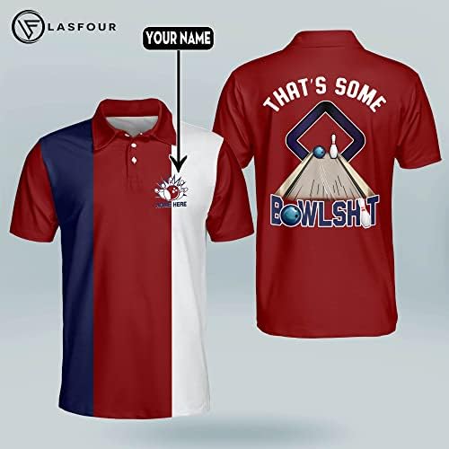 Lasfour Camisetas de boliche engraçadas personalizadas, camisas de boliche personalizadas retrô para homens, masculino time de boliche de boliche pólo de manga curta