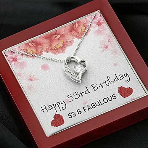 Jóias de cartão de mensagem, colar artesanal - colar para sempre amor, 53º aniversário para o colar de mulheres, 53 colar