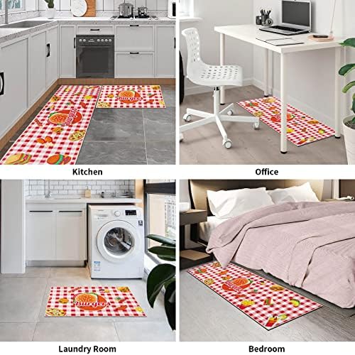 Tapete de cozinha 2 pcs absorventes não escorregadores 16 x24 +16 x47, vermelho, tapetes de cozinha laváveis ​​de desenhos