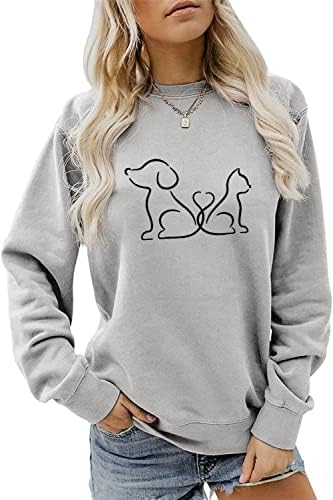 Jverf Cat Dog Lover Sweatshirt, Gato Amante Presente, Presente de Amante de Cachorro, Crewneck Pullover Sweater, suéter de amante de animais