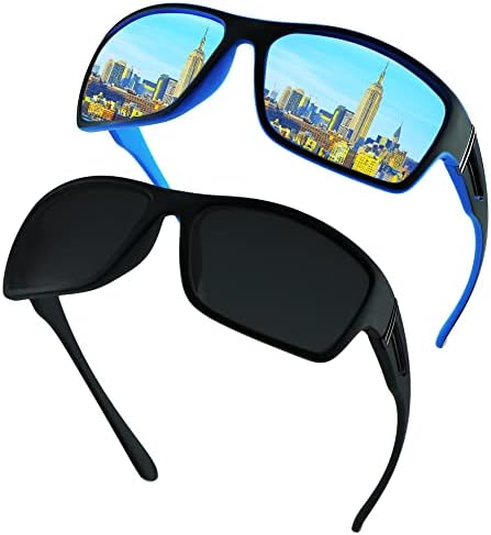 VisionGlobal 2 pares de óculos de sol polarizados para homem e mulher, quadrado clássico, óculos de sol retro, UV400 anti-Glare