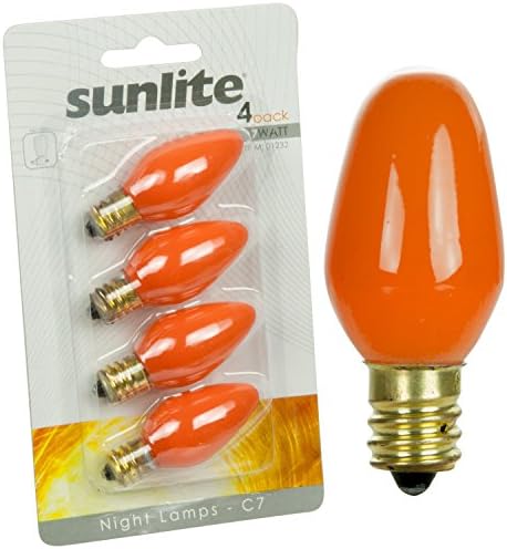 Sunlite 01237 7C7 Bulbo incandescente, 7 watts, Base Candelabra E12, C7 Pequena luz noturna, lâmpada colorida, vermelho, 4 contagem