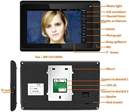CXDTBH 7 polegadas Cartão de impressão digital Vídeo Vídeo Phone Phone Doorbell Intercom System com câmera com fio 1080p