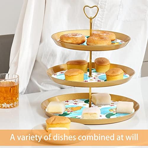 Lyetny 3 Sobessert Stand Stand Gold Cupcake Pastral Stand para Tea Party, Casamento e Aniversário