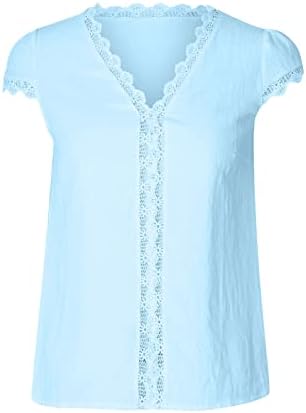 Camisa de algodão de renda para meninas roupas de manga curta de verão Y2K Deep V Neck Blouse Plain Blouse para feminino 26 26