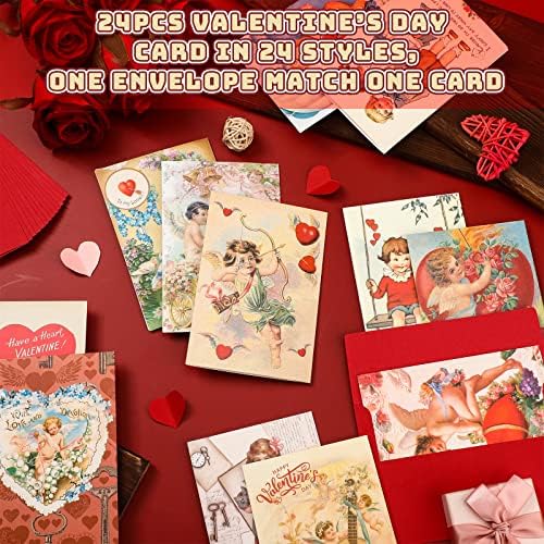 24 Pack Vintage Cartões de Valentine Cards dos namorados com envelopes Retro Victorian Valentine Cards Cartões de