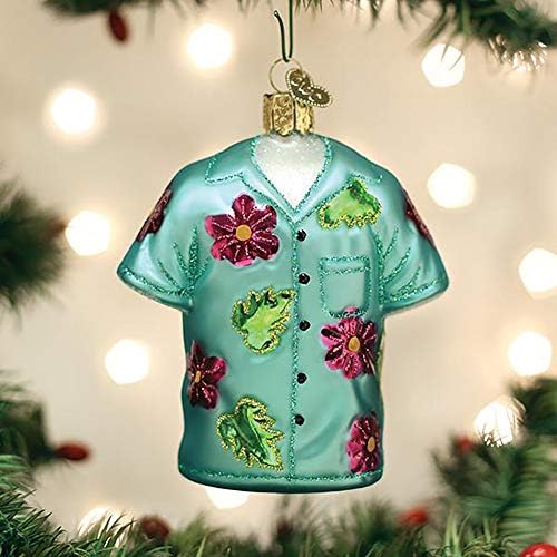 Ornamentos de Natal do Velho Mundo, camisa havaiana, ornamentos de vidro soprados para a árvore de Natal