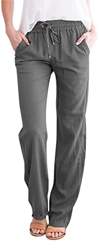 Felwors Wide perna Pants para mulheres casuais, com cintura alta Ponta de perna larga calças elásticas casuais calças de perna reta longa confortáveis