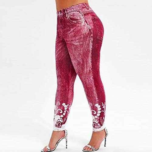 Mulheres jeans de jeans de ioga de ioga estiram calças de fitness slim