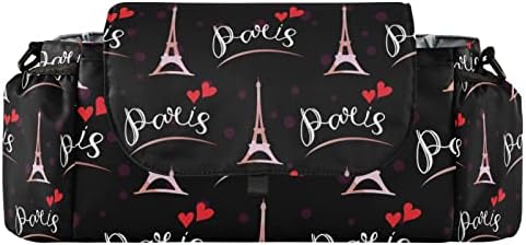 Sinestour Eiffer Tower Heart Carrinho preto Organizador com porta -copos Bolsa de carrinho de carrinho universal Bolsa de carrinho