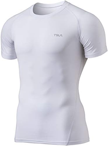 Camisetas de compressão de manga curta térmica do TSLA, camada de camada de base esportiva esportiva atlética, camiseta de engrenagem de inverno