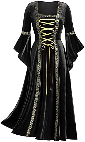 Vestido medieval renascentista feminino, vestidos góticos vintage femininos, vestido de festas de cosplay de Halloween, vestido de renda retro irlandesa
