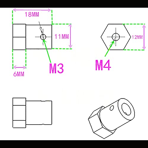 1PCS Acoplamento hexagonal Acoplamento do eixo do motor de 18 mm de comprimento de 12 mm de diâmetro acoplamento com parafusos e chave para o motor do modelo RC （5mm）
