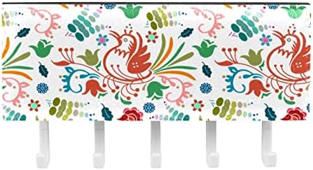 Laiyuhua adesivo colorido ganchos com 5 ganchos e 1 compartimento para armazenamento, perfeito para sua entrada, cozinha, quarto lindo pássaro floral colorido colorido