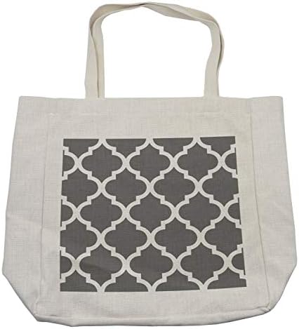 Saco de compras cinza e branco de Ambesonne, composição ornamental geométrica de damasco no padrão de motivos de estilo vitoriano, bolsa