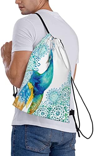 Linda pavão e bolsa de mochila de cordão floral, mochila leve da bolsa para homens homens de tamanho grande