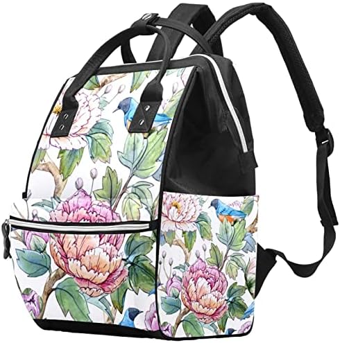 Mochila VBFOFBV Backpack, Nappy Churching Multifunction Travel Back Pack, unissex e elegante, Floral vintage de pássaro peony vintage