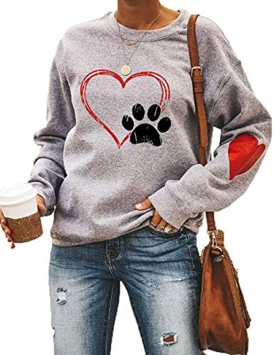 Etatng feminina pata de cachorro impressão de manga longa cerwneck moletons de camisetas casuais camisa de camisa de cachorro
