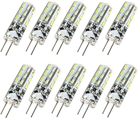 JKLCOM G4 LED BULBS 10 PACK, 1,5W Silicone G4 Bin-Pin Base Lâmpadas LED, G4.12V, 1,5W, 2835 SMD 24 LED, não minúsculo e frio 6000-6500K