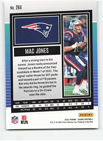 2022 Pontuação 284 Mac Jones New England Patriots Football NFL