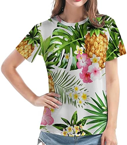 Camisa sólida feminina míshui 2023 Novas mulheres cenário de verão impressão de corpo inteiro Pescoço redondo solto Pineapple