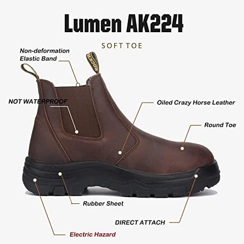 Rockrooster lúmen Men's Slip on Boots, botas de trabalho de 6 de 6 de toe macio, botas de borracha de couro oleado, suporte ao arco, Coolmax, ASTM F2892-18 Risco elétrico AK224