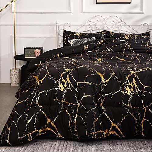 Smoofy Gold Black Consolador Queen Bed Set Prind Print Glitter Gold Bedding Set