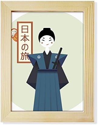 Dihythinker Japonês Japonês Antigo Bushi Desktop Adorn Photo Frame Exibir arte pintura de madeira