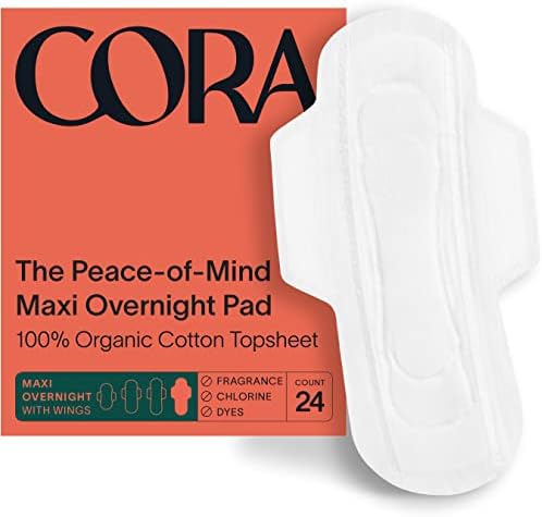 Cora Organic Cotton Topheet Maxi Pads | Almofadas Ultra Fines Período com asas | MAXI ABERSABIÇÃO DA OVIDA | Sem século,