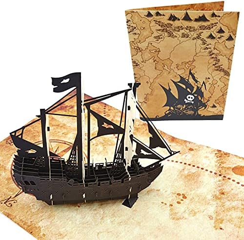 Poplife Pirate Ship & Treasure Mapa Pop -up Card para todas as ocasiões - Feliz aniversário, formatura, parabéns, aposentadoria,