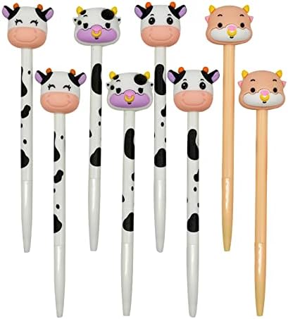 Lopenle 8pcs canetas de vaca fofa canetas de caneta de caneta de gel de desenho animado Gel 0,5 mm de tinta preta para crianças