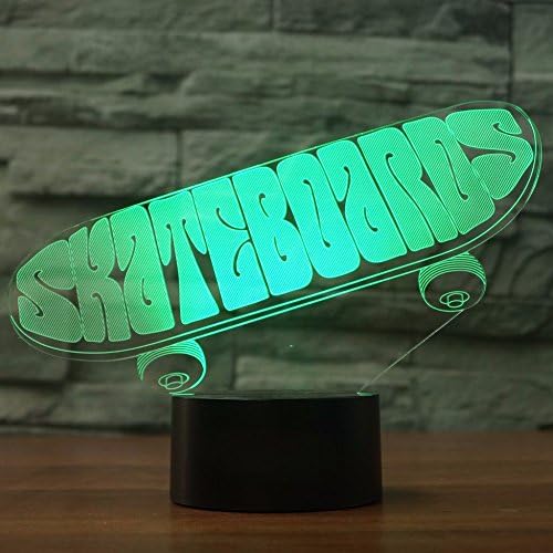 Jinnwell 3D Skateboard Night Lâmpada leve ilusão noite luz 7 Alteração de cores Touch Touch mesa de mesa Lâmpadas de decoração Presente com acrílico Base ABS de acrílico brinquedo de cabo USB brinquedo