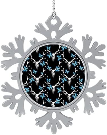 Crânio de veado e e azul Butterfly Snowflake pendente de Natal Ornamentos pendurados Imprima as decorações de árvores de Natal