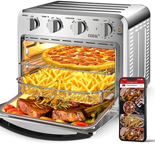 Geek Chef Air Fryer Toaster fort Combo, fornos de convecção de 16qt bancada, torradeira de 4 fatias, pizza de 9 polegadas, branco quente, frango, torrada, assando, frito de ar, livre de óleo, mais de 100 receitas de vídeo online e acessórios on-line