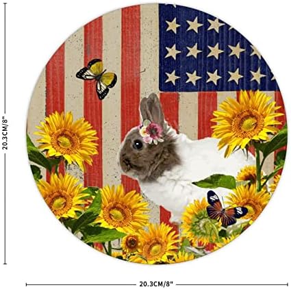 Bem -vindo a Rabbit American Flag American Butterfly Girassol Sinal antigo, Animal Funny Funny Vintage Wall Door Art Sign, Placa