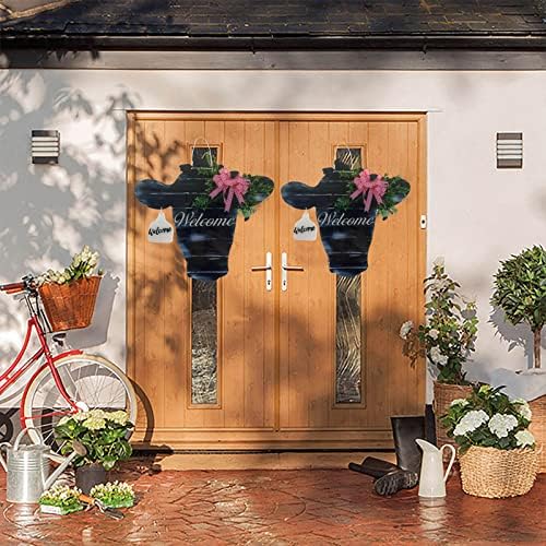 Cabide da porta de vaca com orelha de boas -vindas ao pendente da casa ovos de páscoa de cerâmica vintage