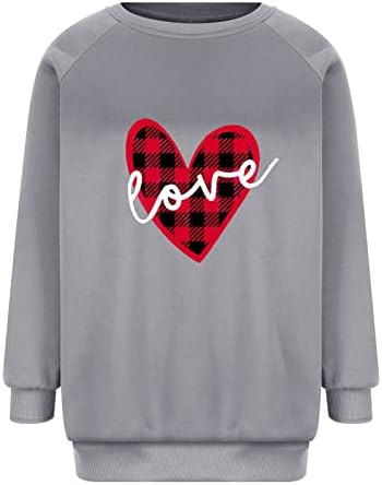 Camisa do Dia dos Namorados Camisetas Casuais de Manga Longa Casual T Camisetas Fungamente Plaid Love Heart Graphic Sweethirts