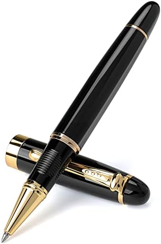 Caneta de caneta de metal de Cambond, canetas uniformes para presentes comissários de bordo da polícia, canetas de gel de 1,0 mm, 2 canetas com 2 recargas, preto