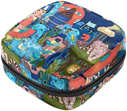 Bolsa de armazenamento de guardanapos sanitários de oryuekan, bolsas de zíper menstrual reutilizável portátil, bolsa de armazenamento de tampões para mulheres meninas, desenho animado de desenho animado de elefante de elefante de elefante tigre tubarão