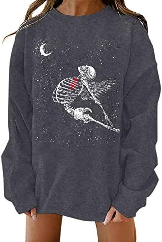 BEUU WOMENS HALLOWEEN SLWORKSHIRTS CREWNECK SOLETENS SQUELETO SKELETONS GRAPHIC JULTERS CASUAL SLANGE LONGO TOPS TOPS TOPS