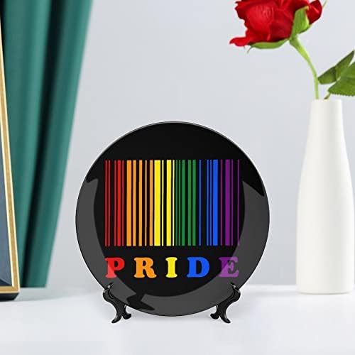 LGBT Pride Barcode Bone China China Decorativa Placas redondas Artesanato com exibição Stand for Home Office Wall Dinner