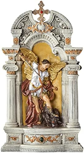 Design Toscano qs28022 Nicho de St. Michael, a estátua do arcanjo e a arte da parede pendurada, 15 polegadas, polirresina,