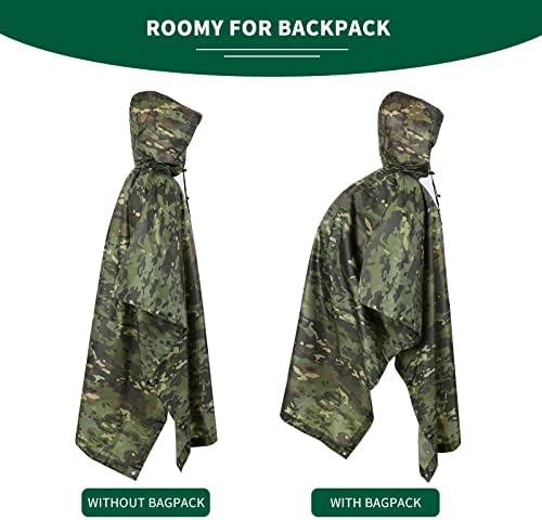 Poncho de chuva militar da GRVCN, camuflagem de chuva de chuva ao ar livre à prova d'água leve